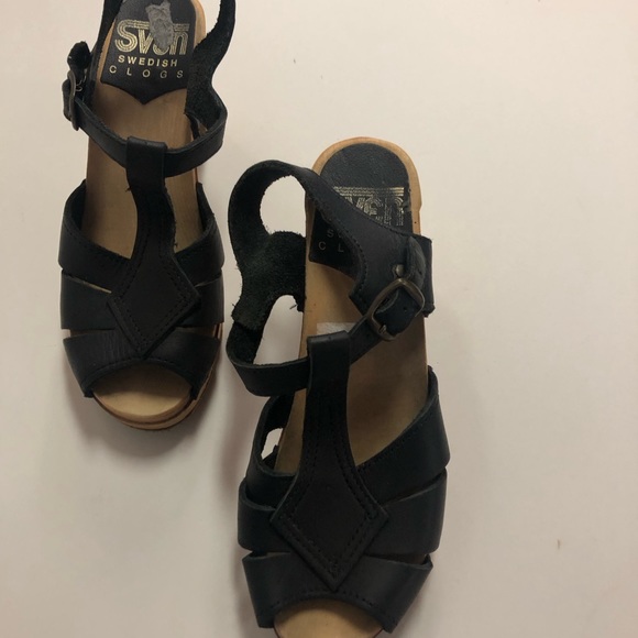 SVEN SWEDISH CLOGE ACCENT LEATHER TAUPE CHUNKY HERLS SANDALS BLACK SIZE 37 EU - Picture 5 of 6